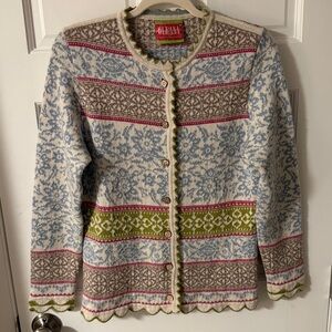 Oleana Norway Espeland Pure Alpaca Nordic Floral Cardigan Sweater Size Medium